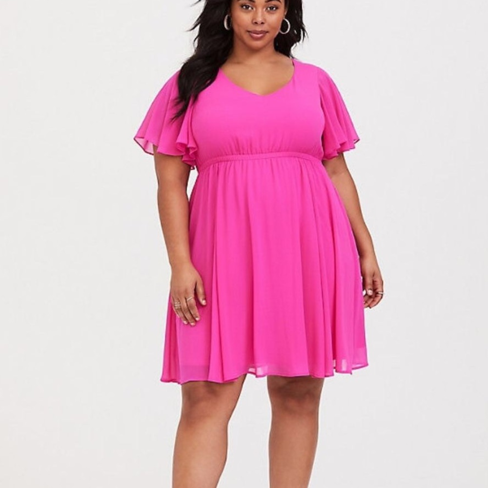 Hot pink flutter sleeve chiffon skater Torriddress